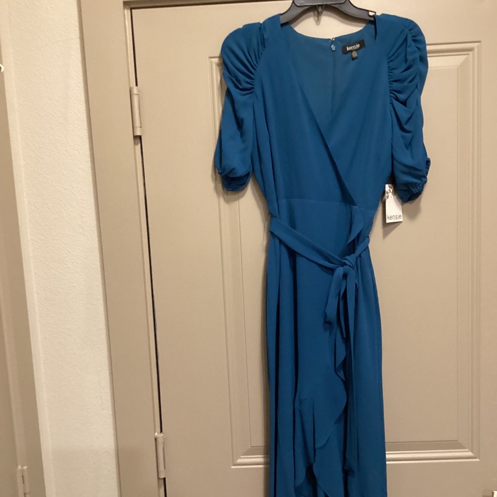 Kensie Pebble Puff Sleeve Crepe Faux Wrap Dress, size 4 - Picture 3 of 16